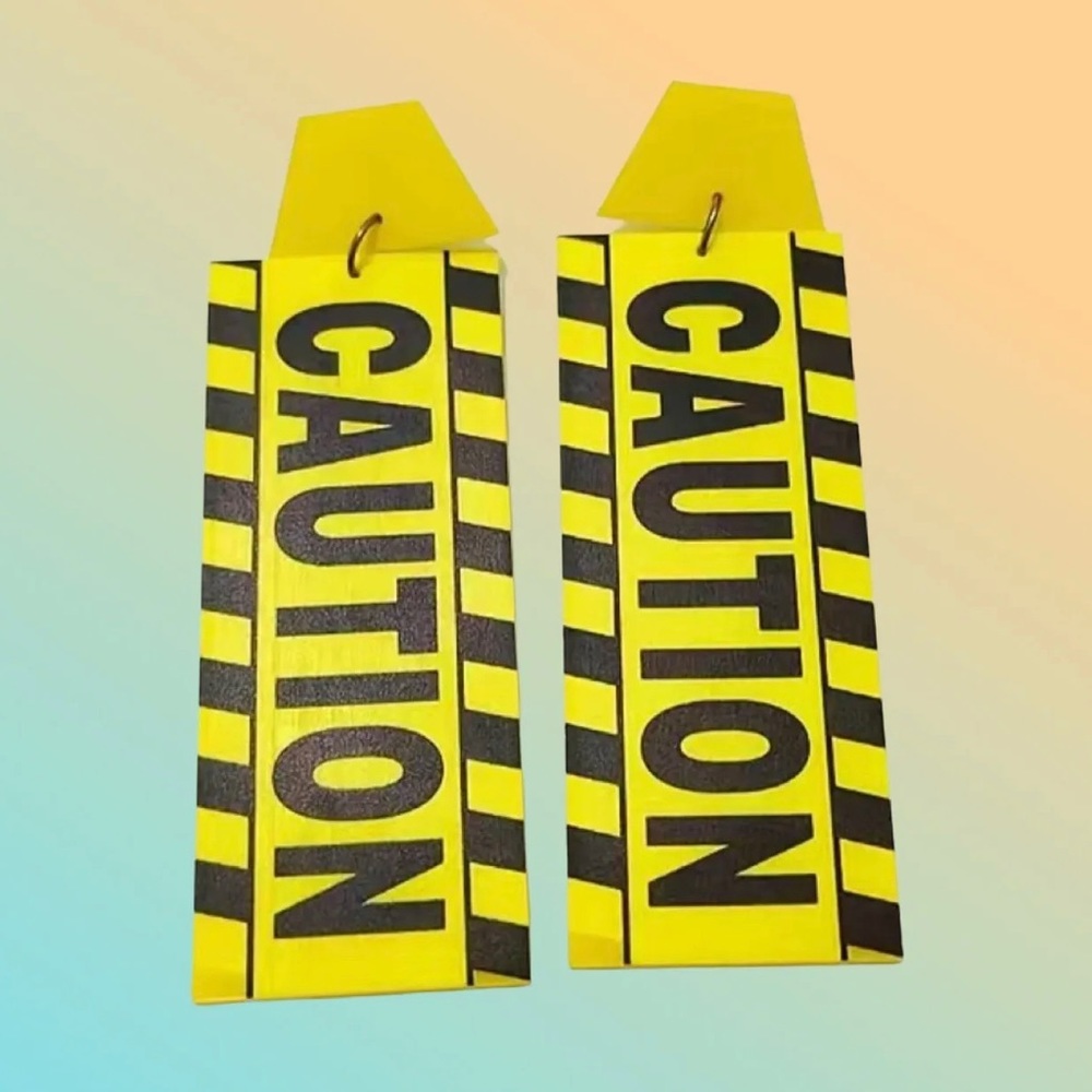 Boldly Fashionable: CAUTION Rectangle Acrylic Earrings -Make A Style Statement